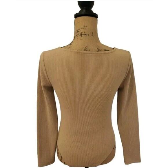 A New Day nude bodysuit with long sleeves, square neckline, size medium - Picture 2 of 5